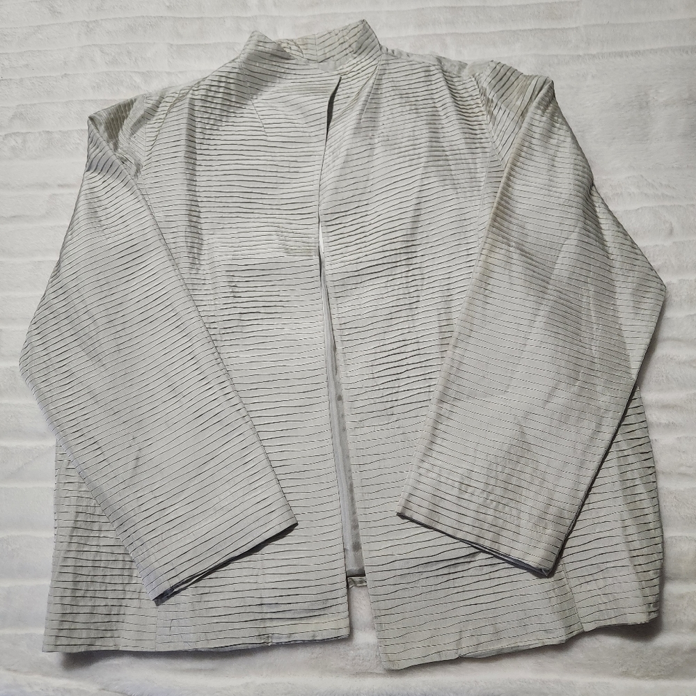 Eileen Fisher Stand Collar Jacket Bone Size XL 100% Silk Habutai Pleat Lagenlook